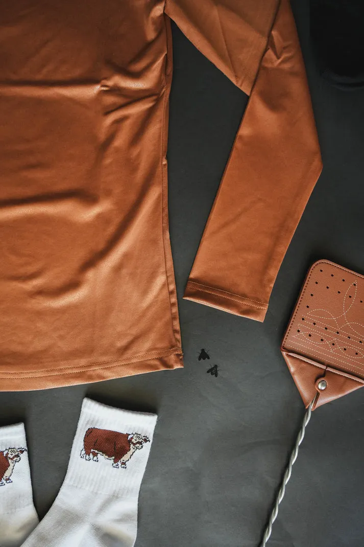 Leddy Long Sleeve Leather Top - Saddle