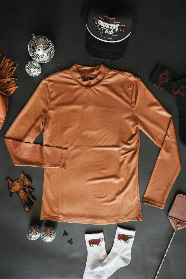Leddy Long Sleeve Leather Top - Saddle