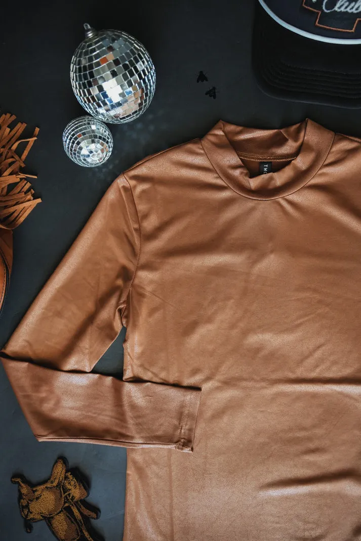 Leddy Long Sleeve Leather Top - Saddle