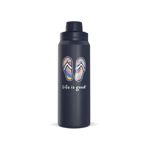 Life is Good Vintage Tie Dye Flip Flops 26oz Stainless Steel Water Bottle