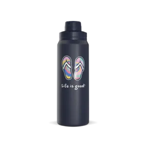 Life is Good Vintage Tie Dye Flip Flops 26oz Stainless Steel Water Bottle