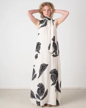 long silk dress w/leaves - ivory