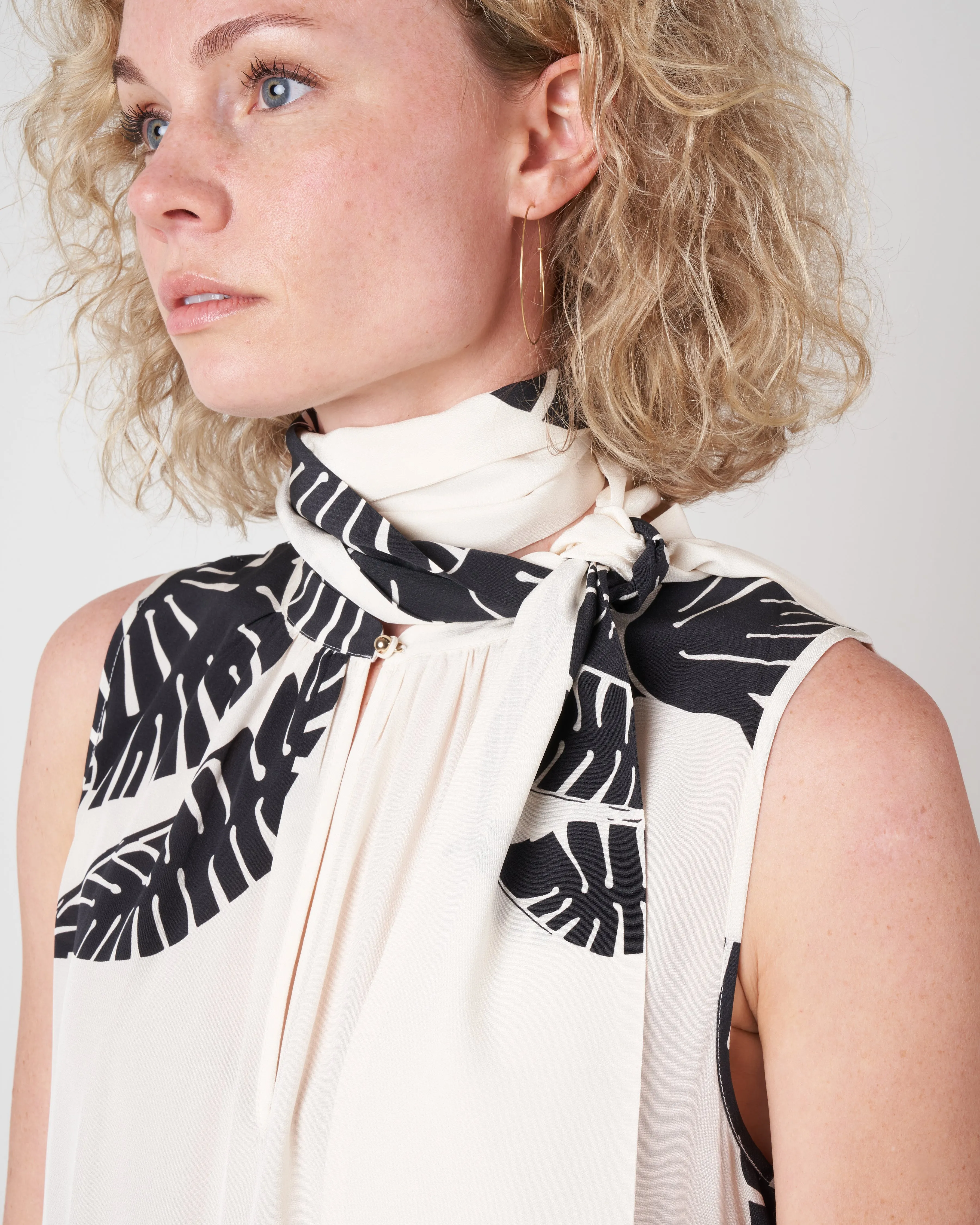 long silk dress w/leaves - ivory