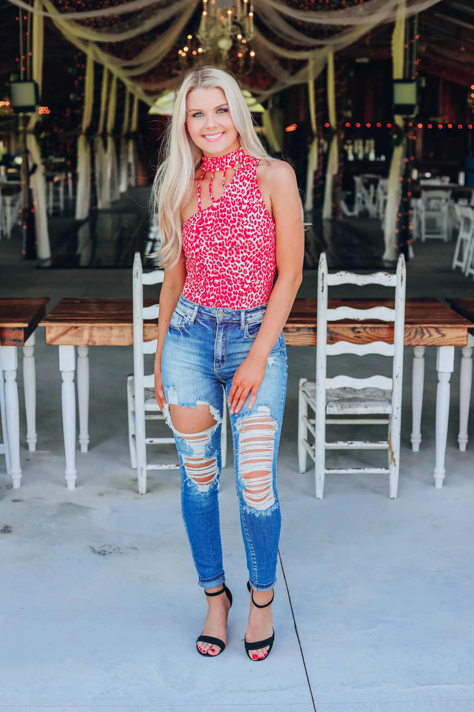 Lushes Leopard Body Suit - Red