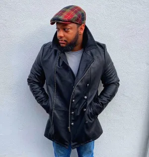 Men's Black Lambskin Leather Peacoat