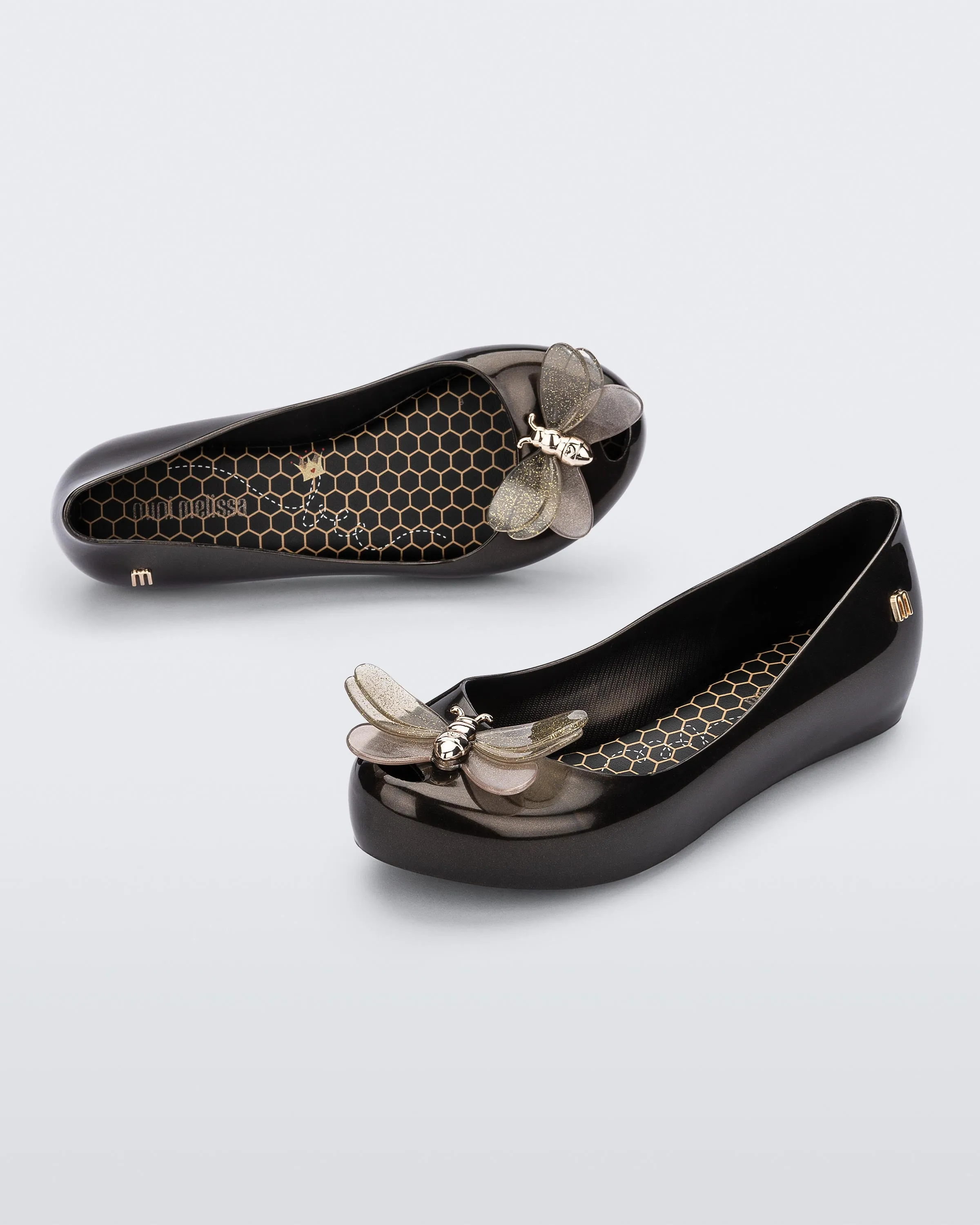 Mini Melissa- girls black bug jelly ballerina shoe