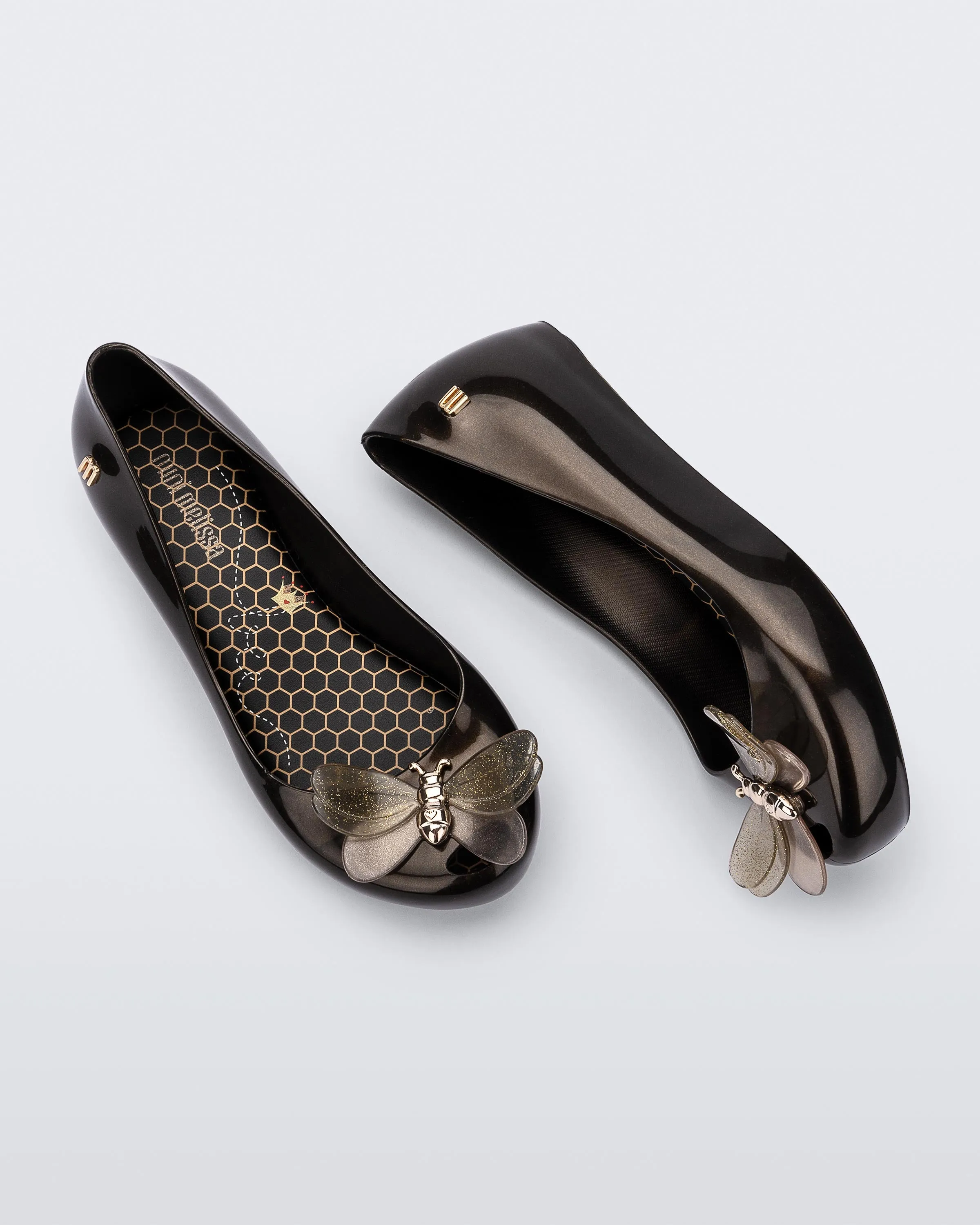 Mini Melissa- girls black bug jelly ballerina shoe