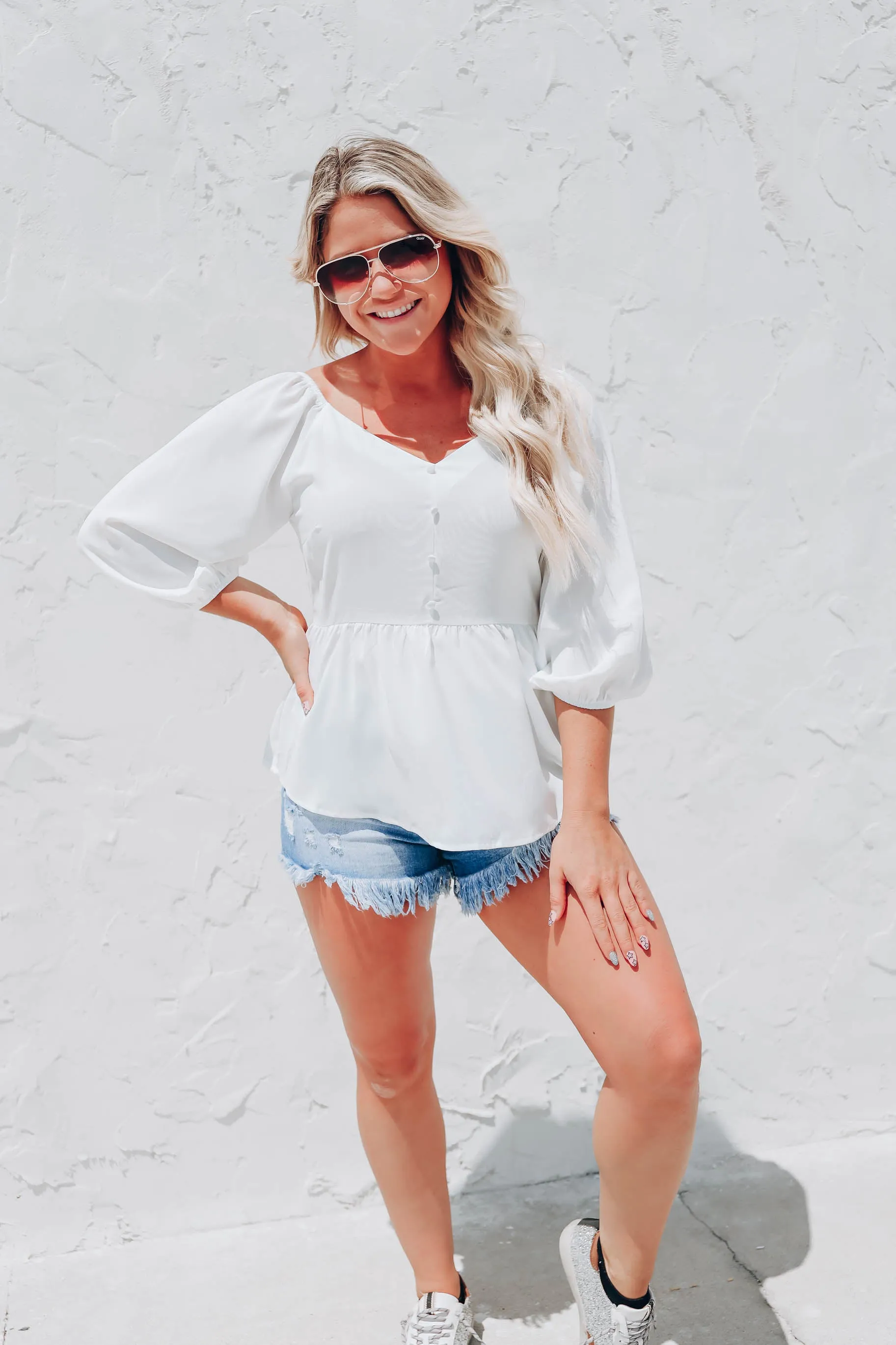Mystic White Peplum Top