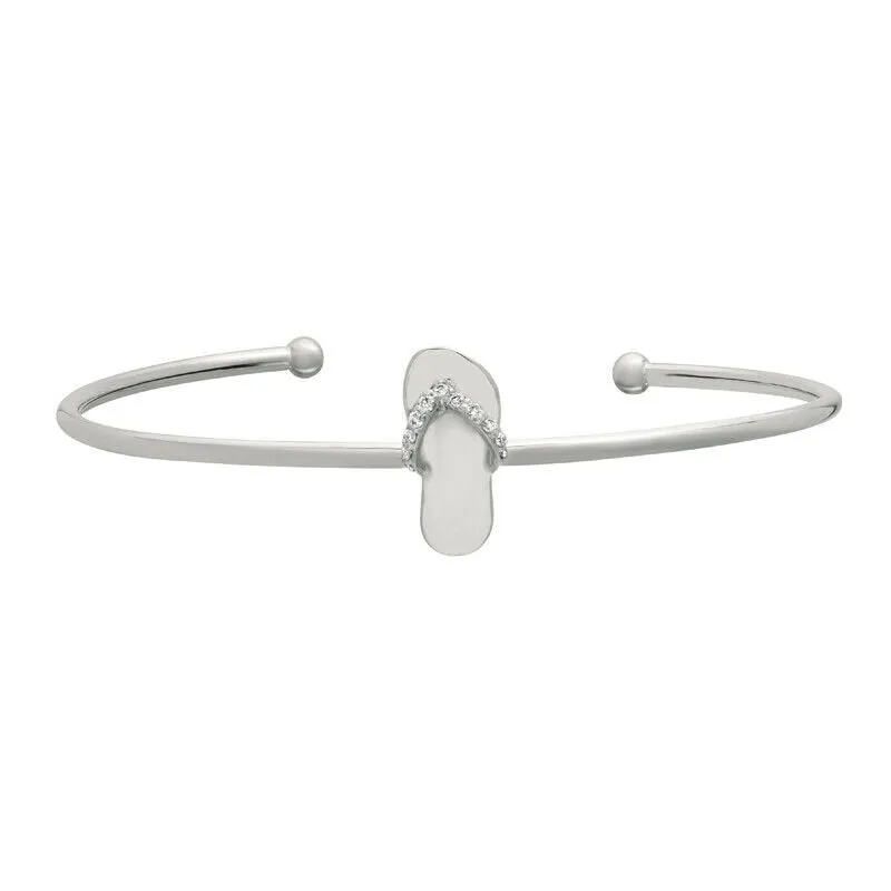 Natural Diamond Flip Flop Bangle Bracelet G-H SI 14K White Gold
