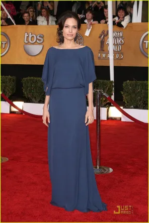 Navy Blue Angelina Jolie Boat Neck Dress Sexy Prom Celebrity Red Carpet Dress SAG Awards