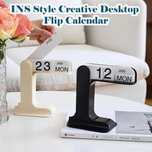 New 1pc Modern Minimalist Style Plastic Creative Perpetual Flip Calendar, Desk Calendar, Office Desktop Decoration, New Home Decoration, 1 Black