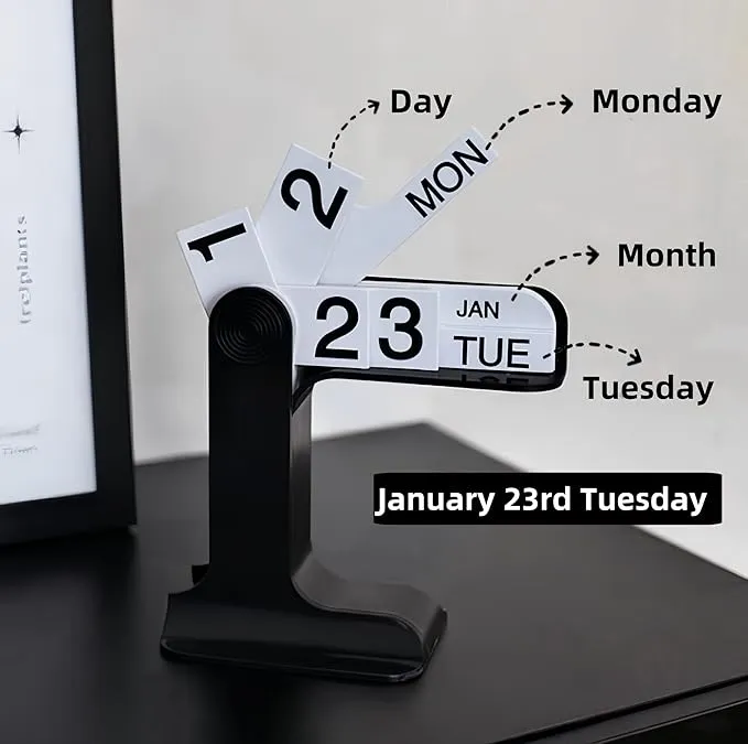 New 1pc Modern Minimalist Style Plastic Creative Perpetual Flip Calendar, Desk Calendar, Office Desktop Decoration, New Home Decoration, 1 Black