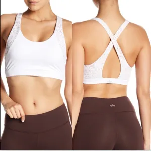 NEW $64 Alo Patina Laser‎ Cut Sports Bra White
