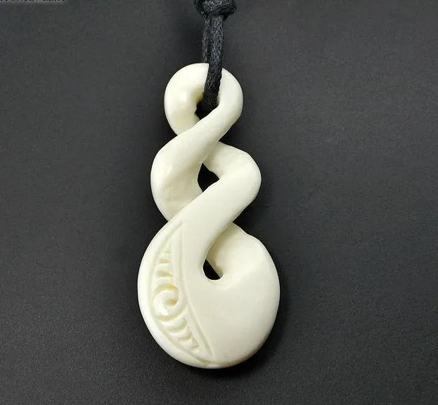 New Zealand Maori Handmade Carved Bone Infinity Necklace