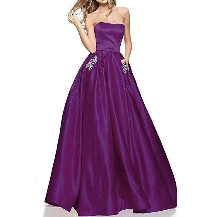 Off The Shoulder Satin Wedding Dresses With Pocket Bridesmaid Dresses