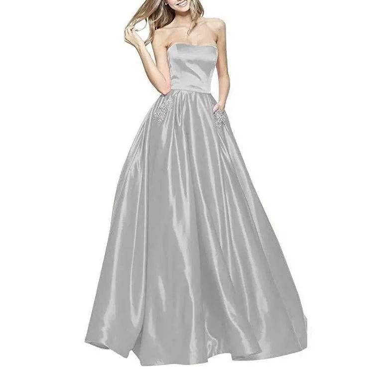Off The Shoulder Satin Wedding Dresses With Pocket Bridesmaid Dresses