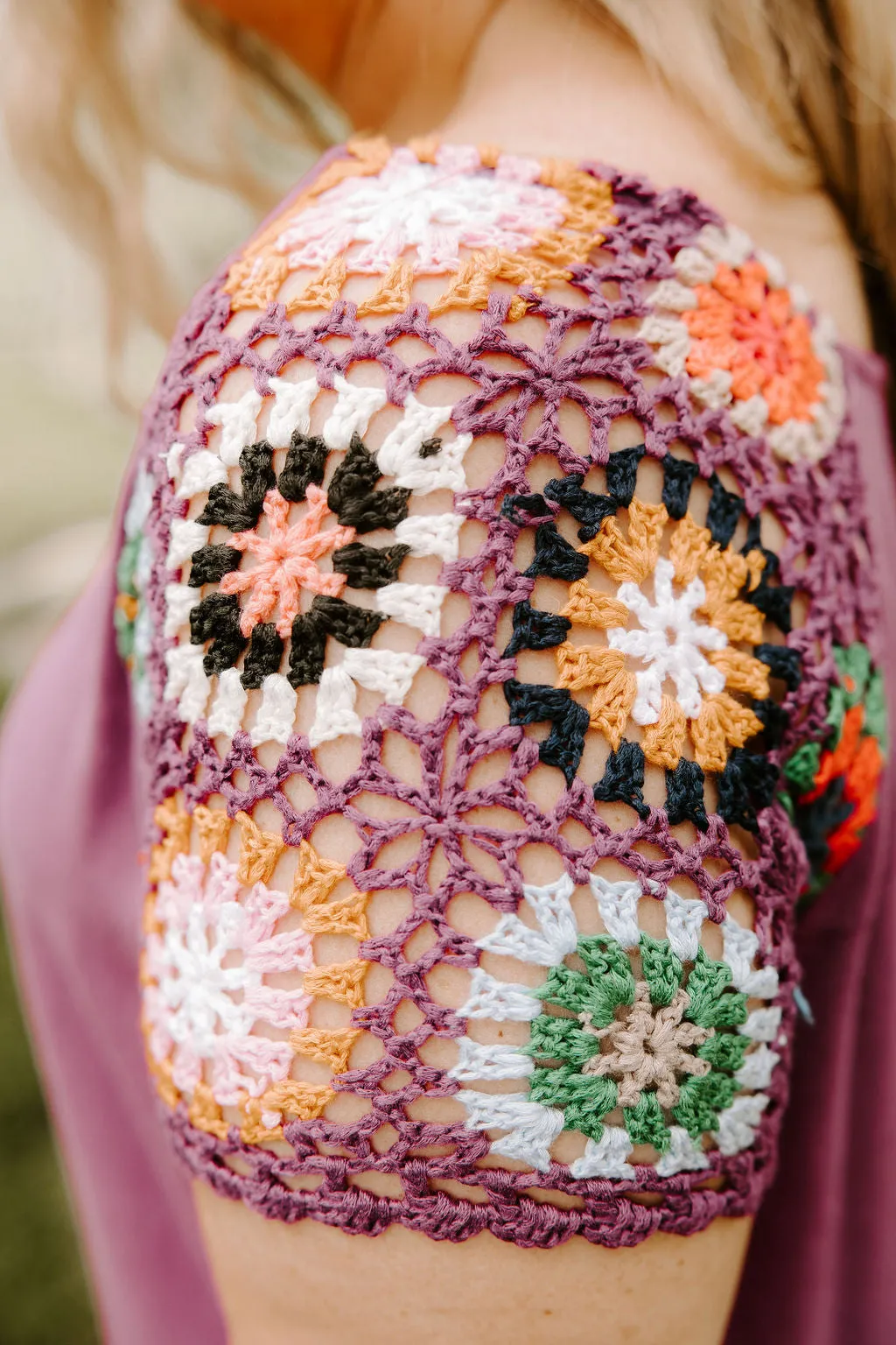 On a Cruise Crochet Sleeve Dress in Purple