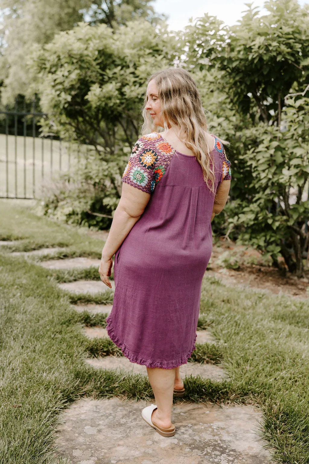 On a Cruise Crochet Sleeve Dress in Purple