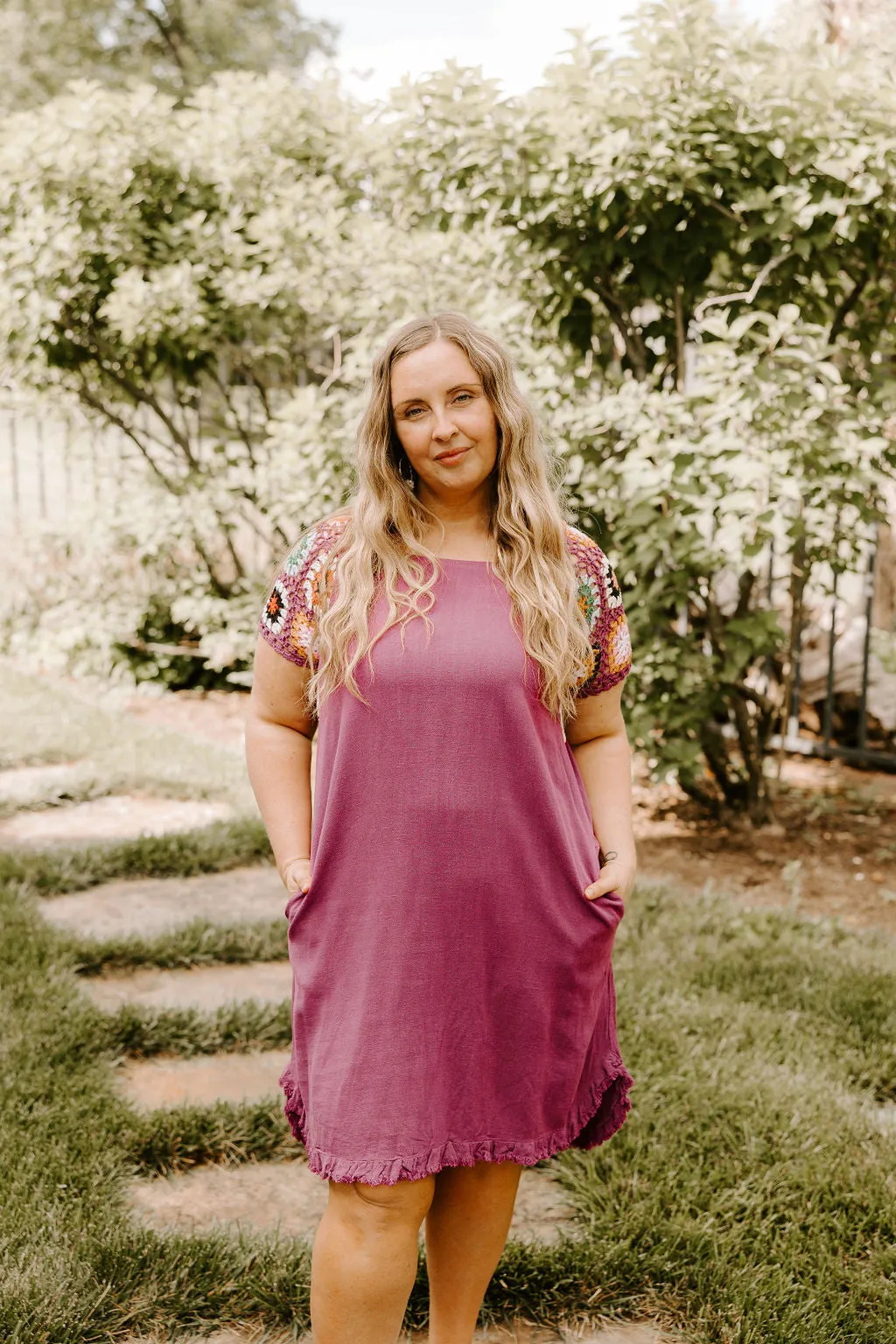 On a Cruise Crochet Sleeve Dress in Purple
