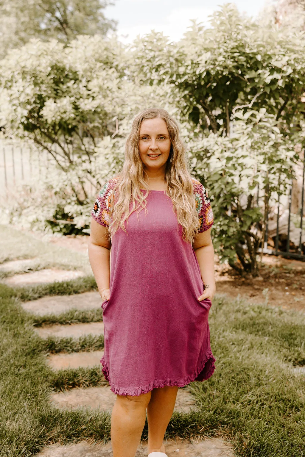 On a Cruise Crochet Sleeve Dress in Purple