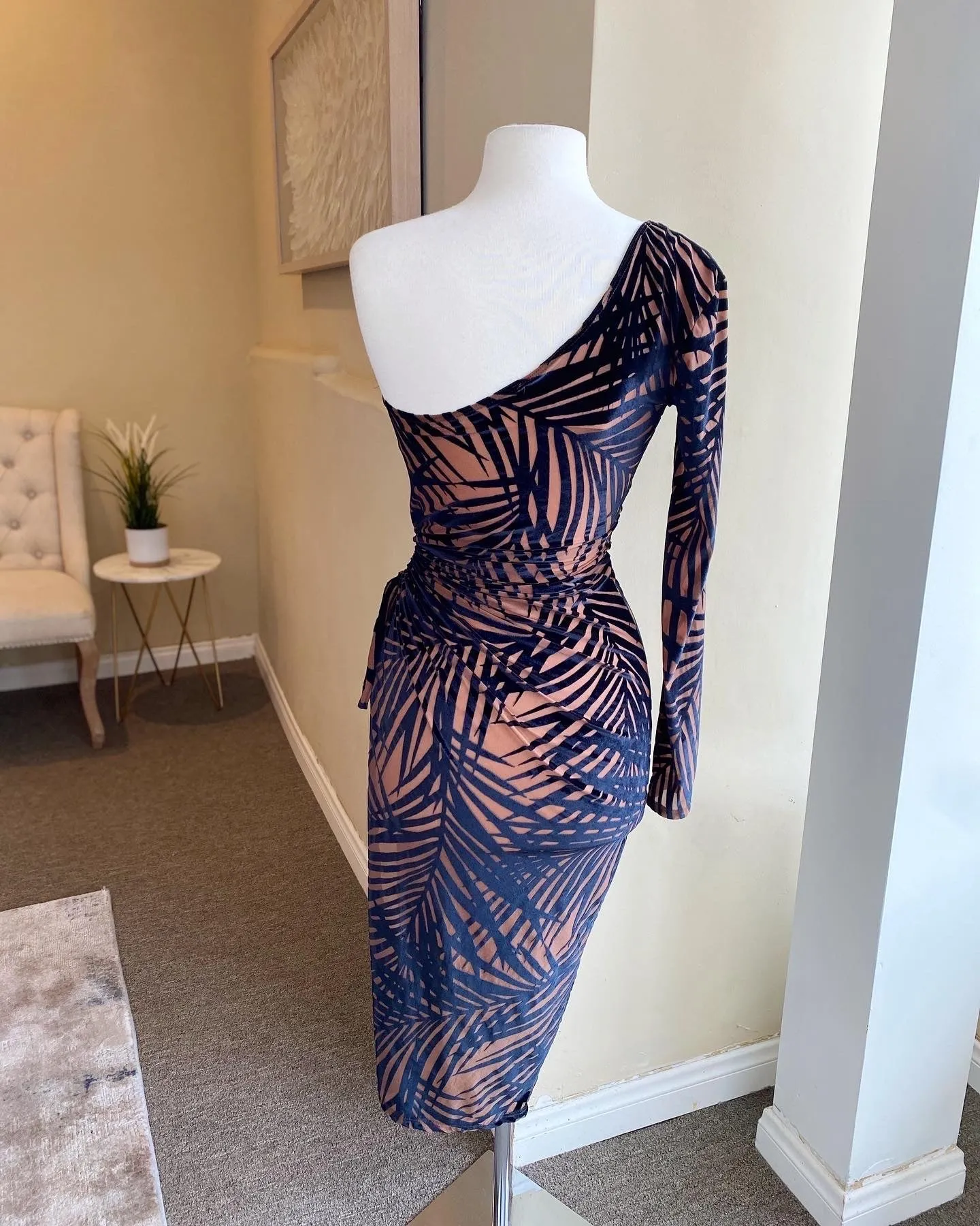 One Shoulder Cut Out Waist Tye Dress