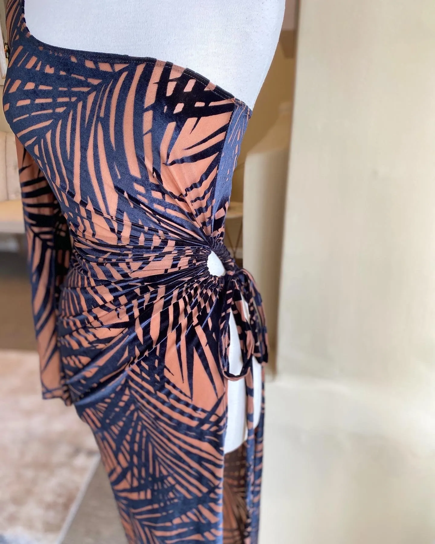 One Shoulder Cut Out Waist Tye Dress