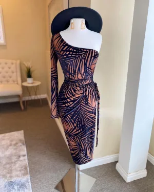 One Shoulder Cut Out Waist Tye Dress