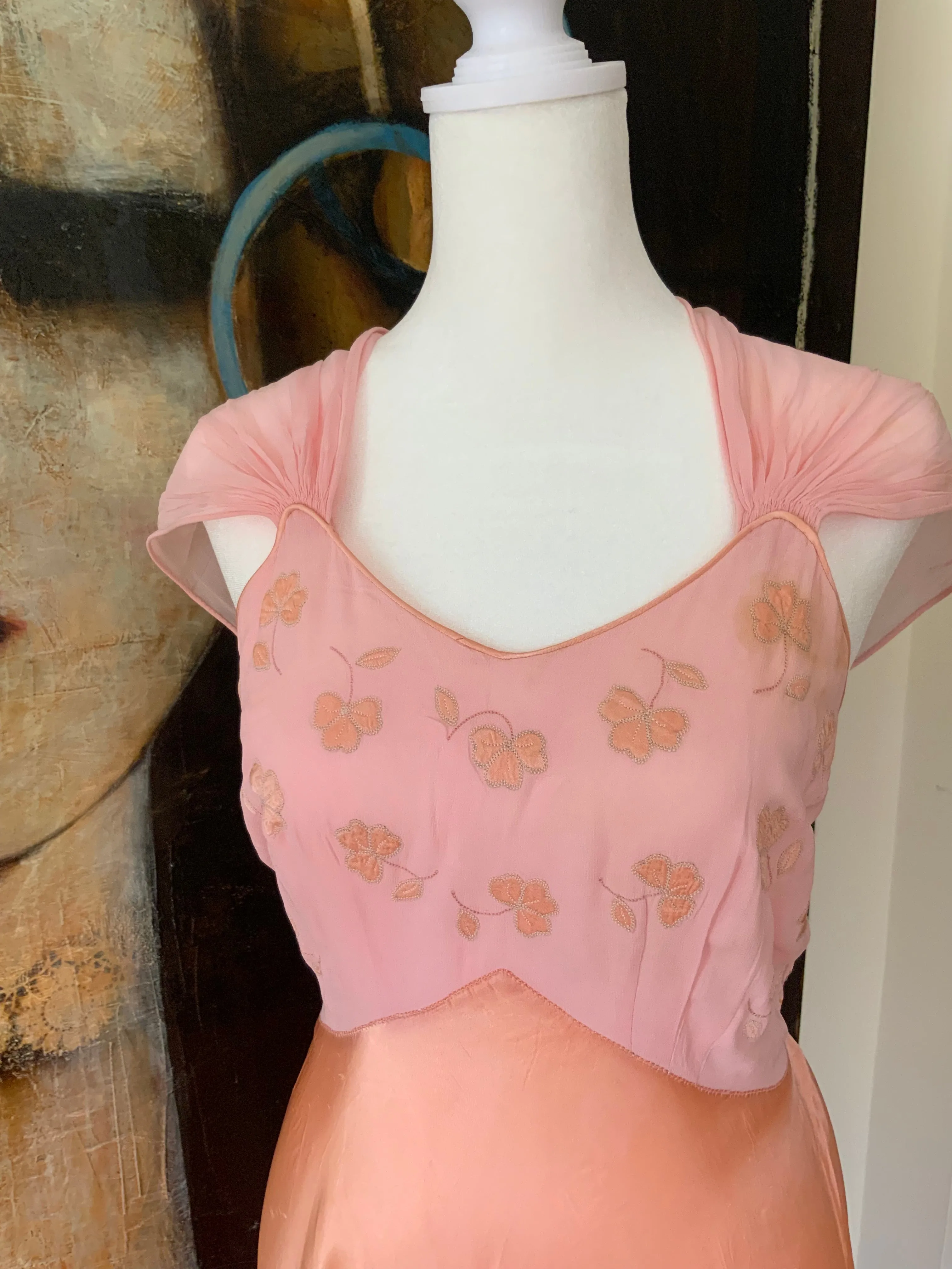 Peach Silk Clover Nightgown - 50s - 50C