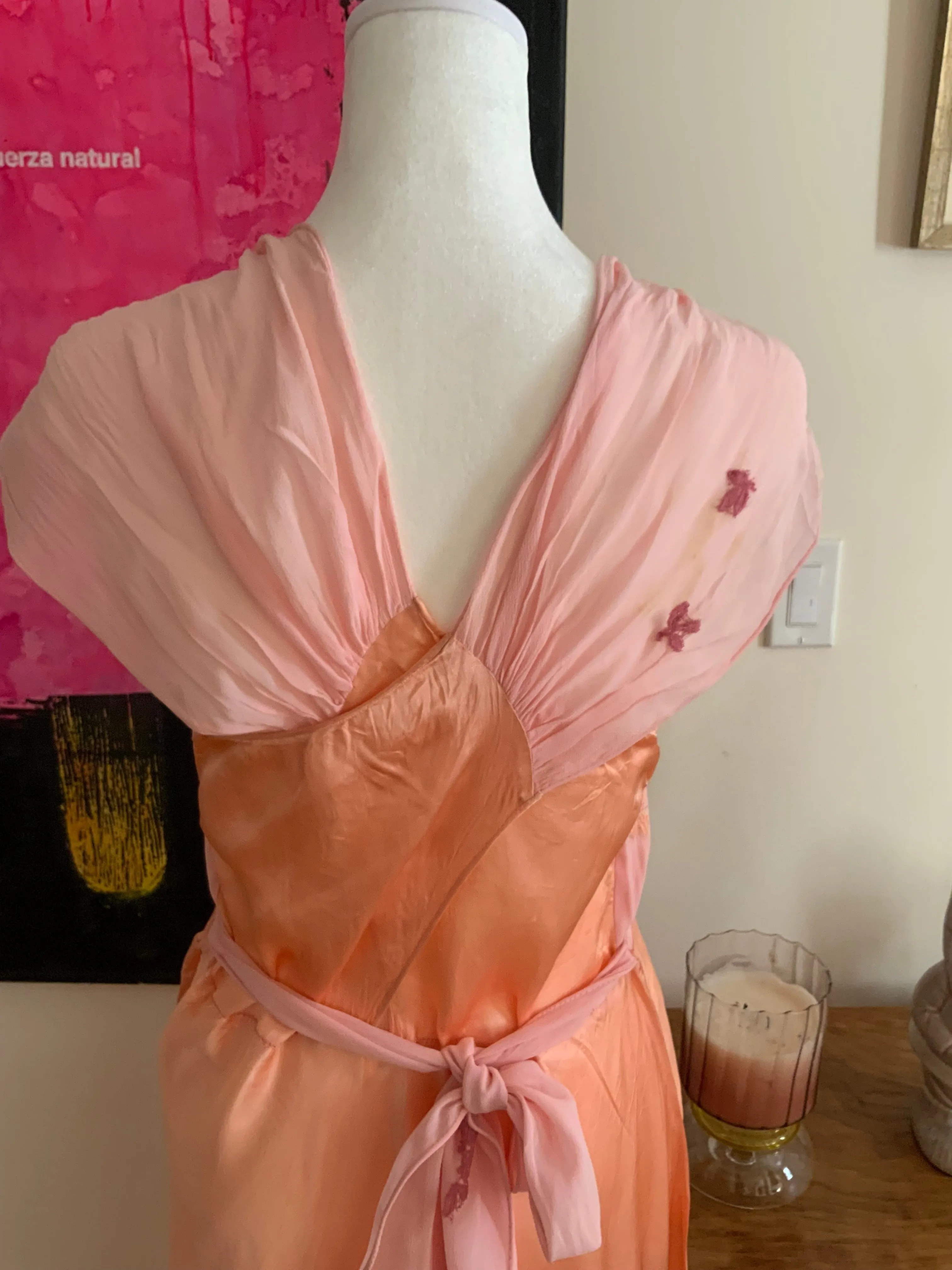 Peach Silk Clover Nightgown - 50s - 50C