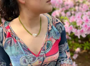 Peridot Heishi Necklace with Baroque Pearl Accent