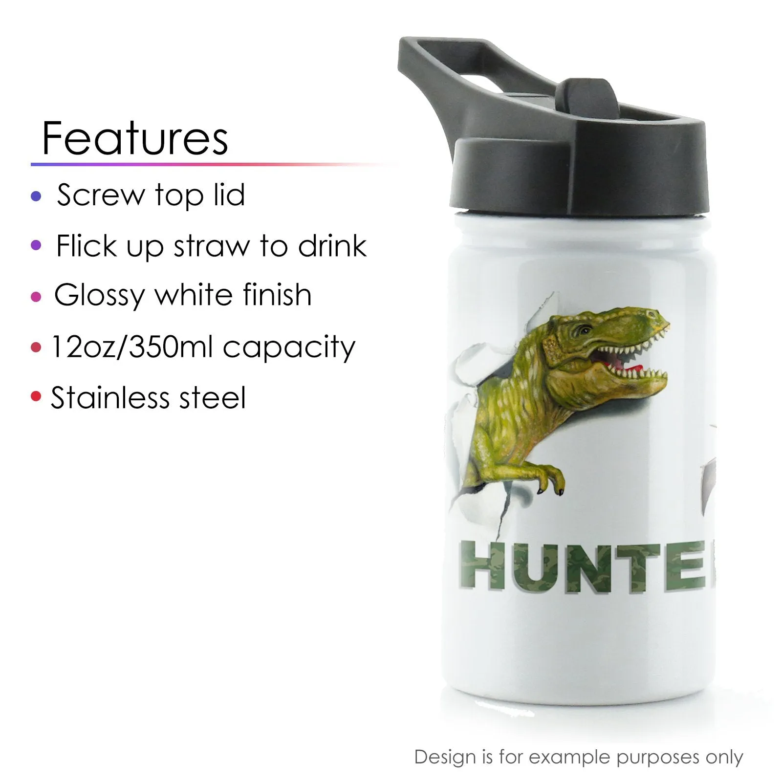 Personalised Alpaca Unicorn and Name White Sports Flask
