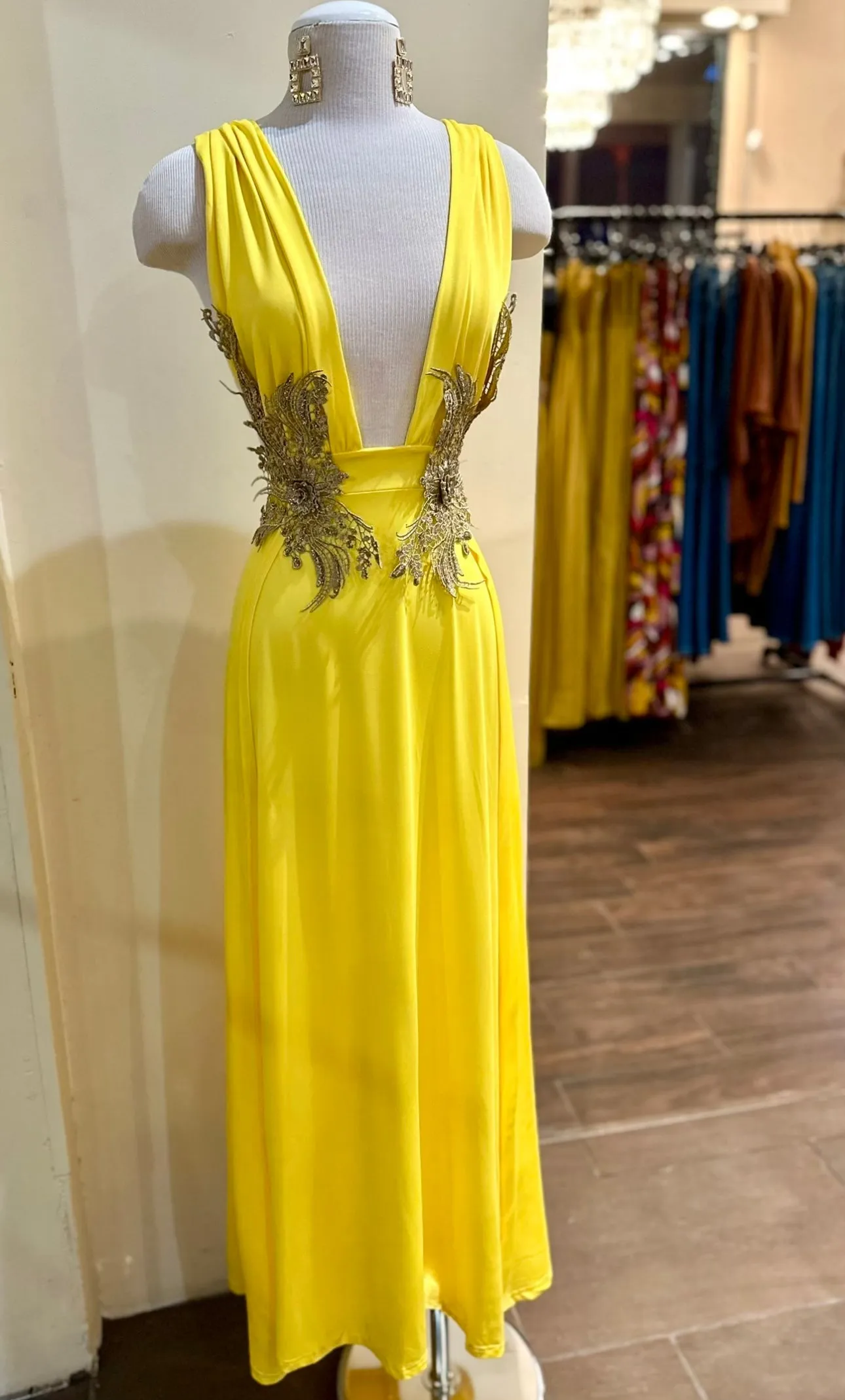 Plunge Neck Solid Maxi Dress
