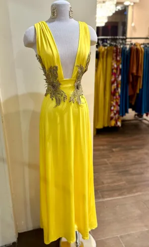 Plunge Neck Solid Maxi Dress