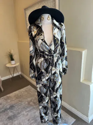 Printed Waist Tie Jumpsuit