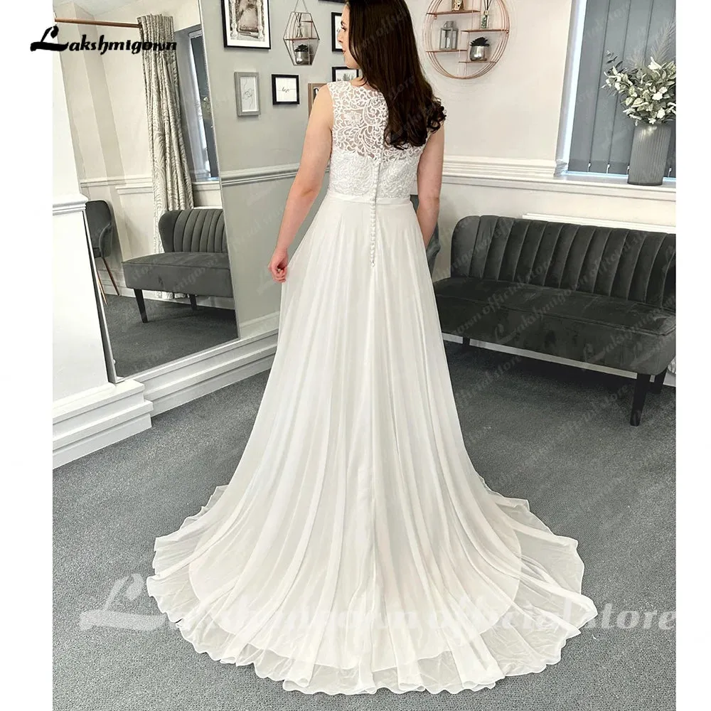 Roycebridal Top Lace Chiffon Women Wedding Dress 2025 Hochzeit Boat Neck Vestidos Civil Bridal Gowns Open Back