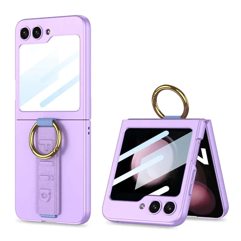 Samsung Galaxy Z Flip 5 Case with Tempered Glass Protector and Wrist Strap Bracelet