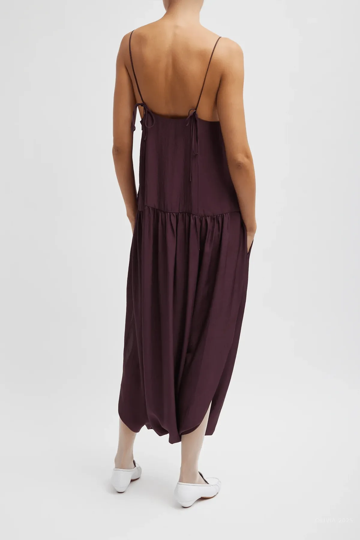 Spring Acetate Strappy Jalouise Dress in Crimson