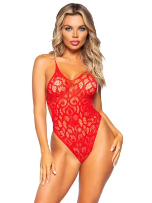 Strappy Back Lace Teddy Red