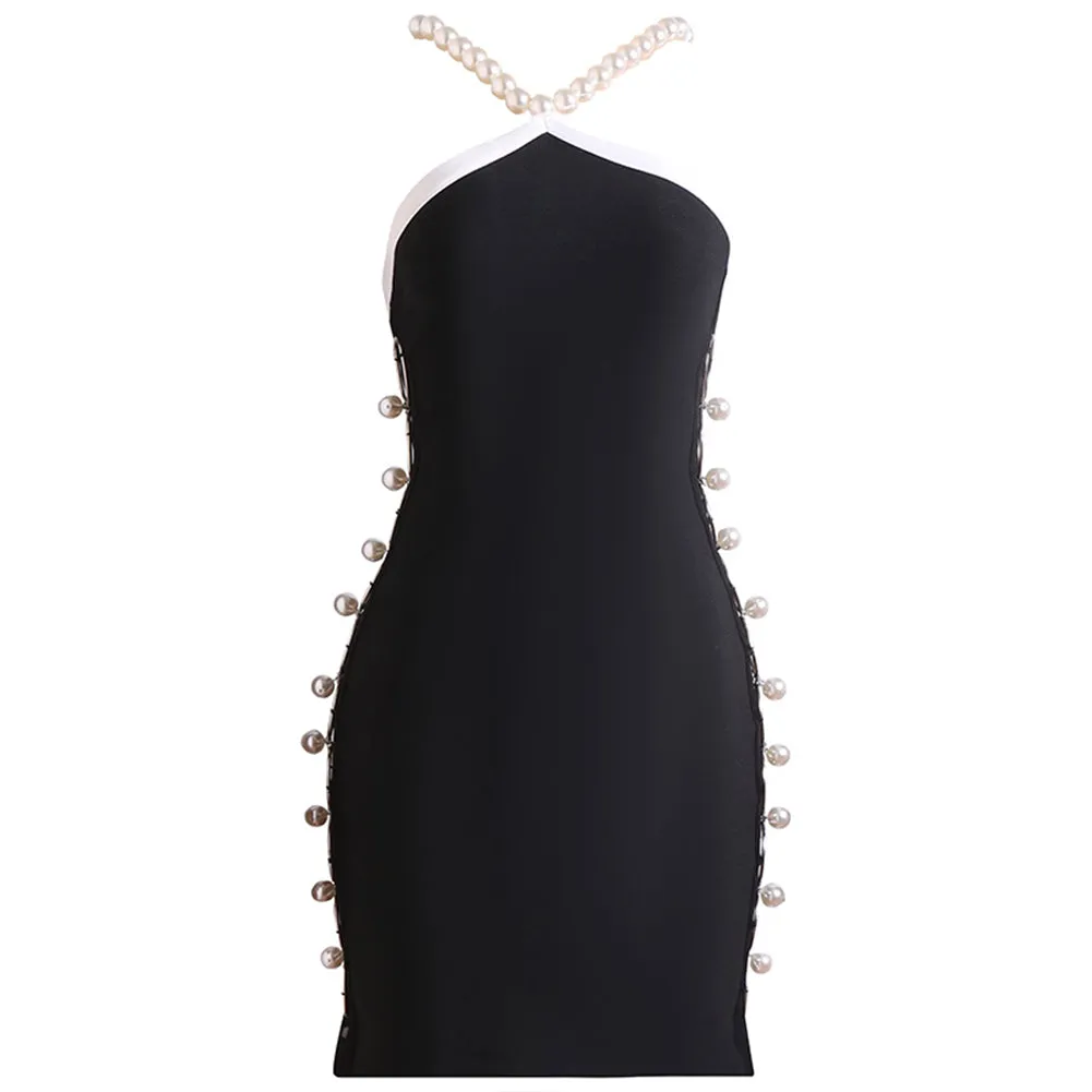 Strappy Sleeveless Pearl Mini Bandage Dress PZC2251