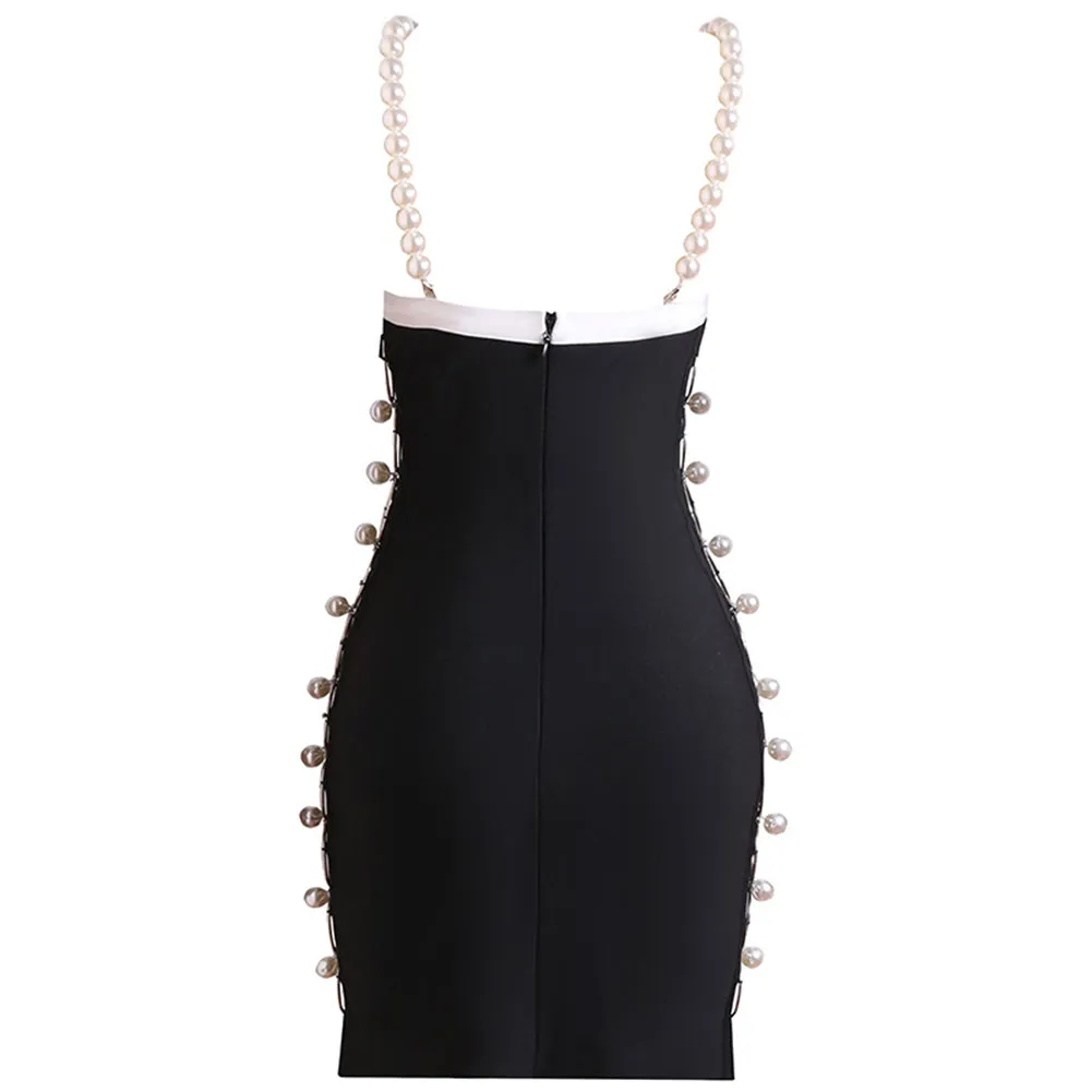 Strappy Sleeveless Pearl Mini Bandage Dress PZC2251