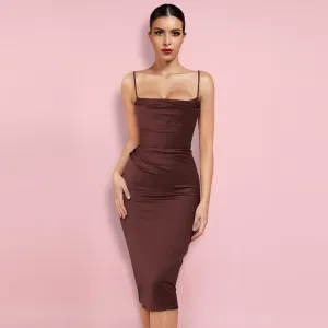 Strappy Sleeveless Plain Over Knee Bodycon Dress