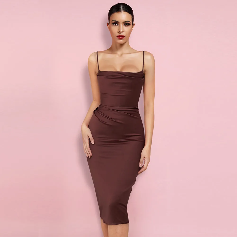 Strappy Sleeveless Plain Over Knee Bodycon Dress