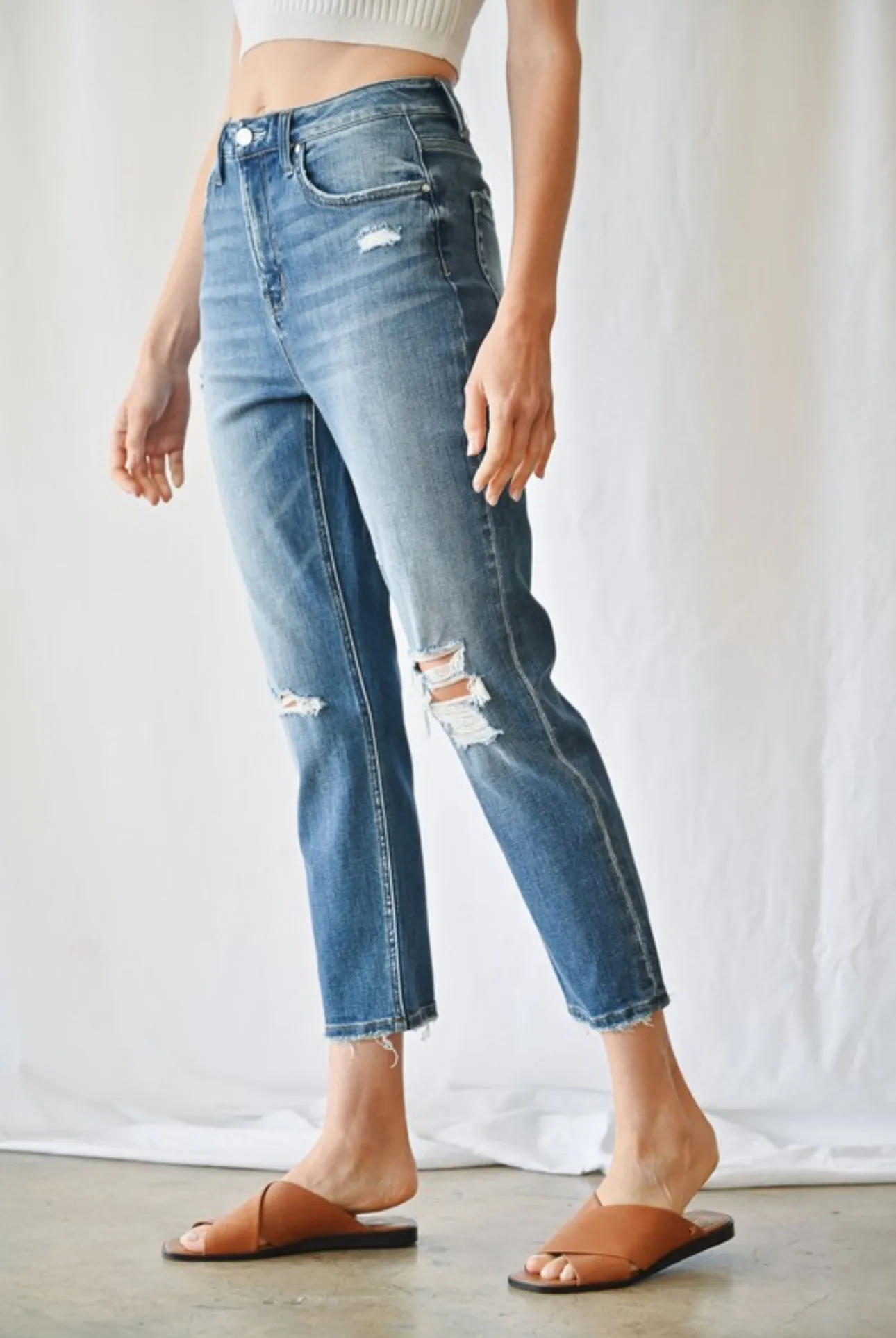 Stretch High Rise Mom Jeans