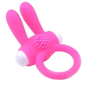 Stretchy Silicone Pink Vibrating Cock Ring with Rabbit Ears