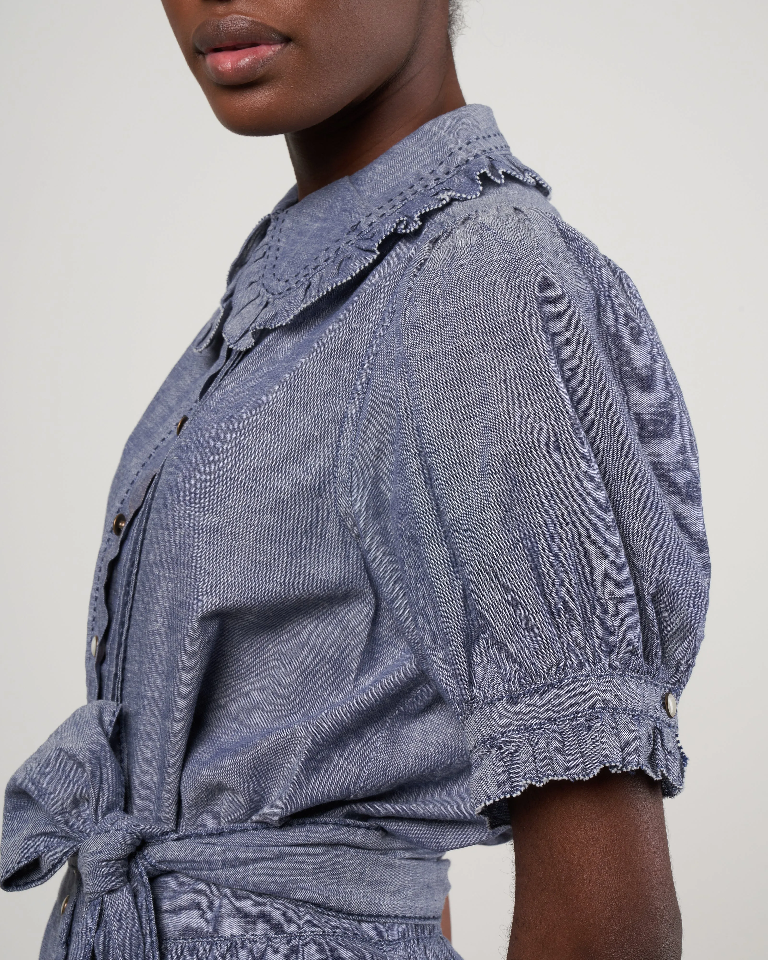 the fern top - navy chambray