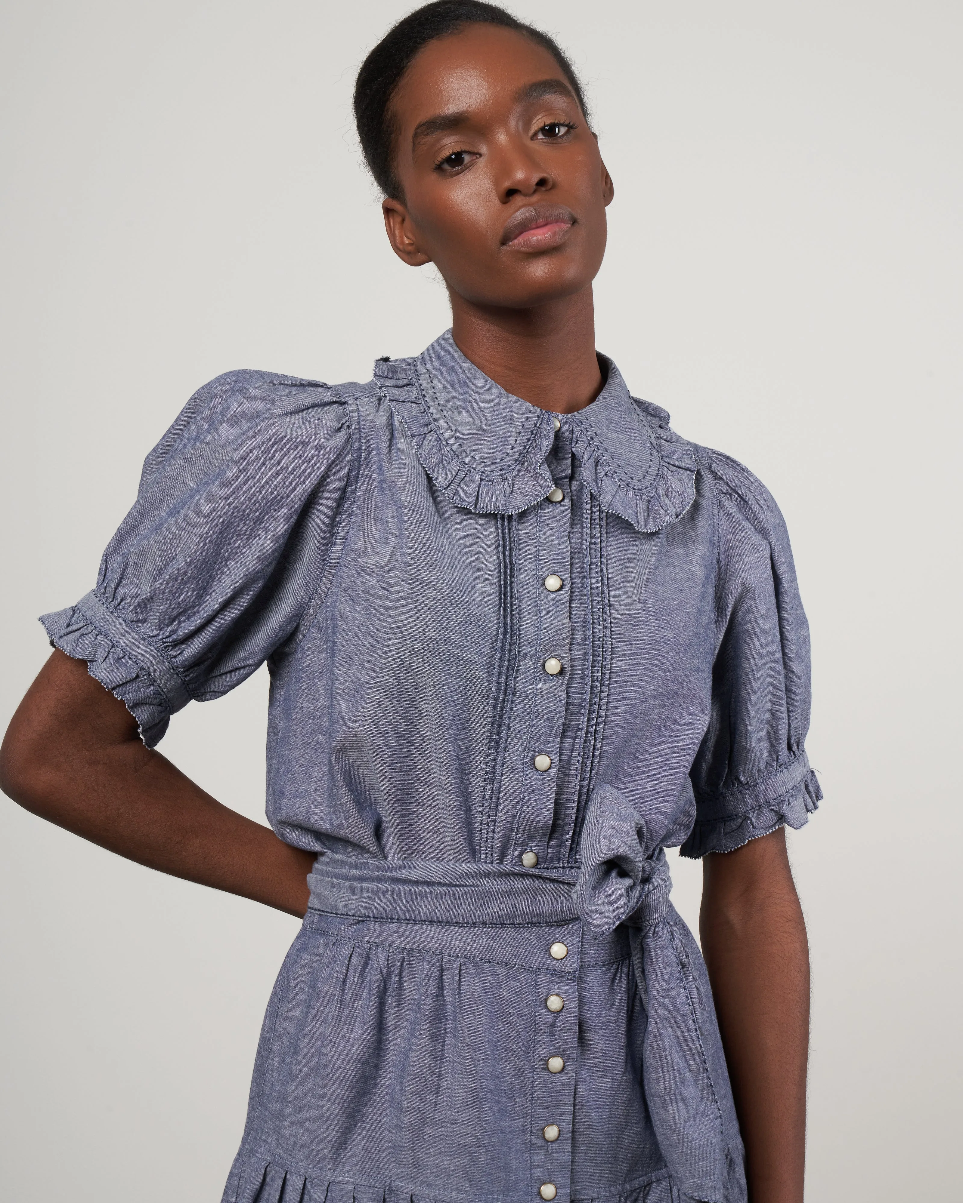 the fern top - navy chambray
