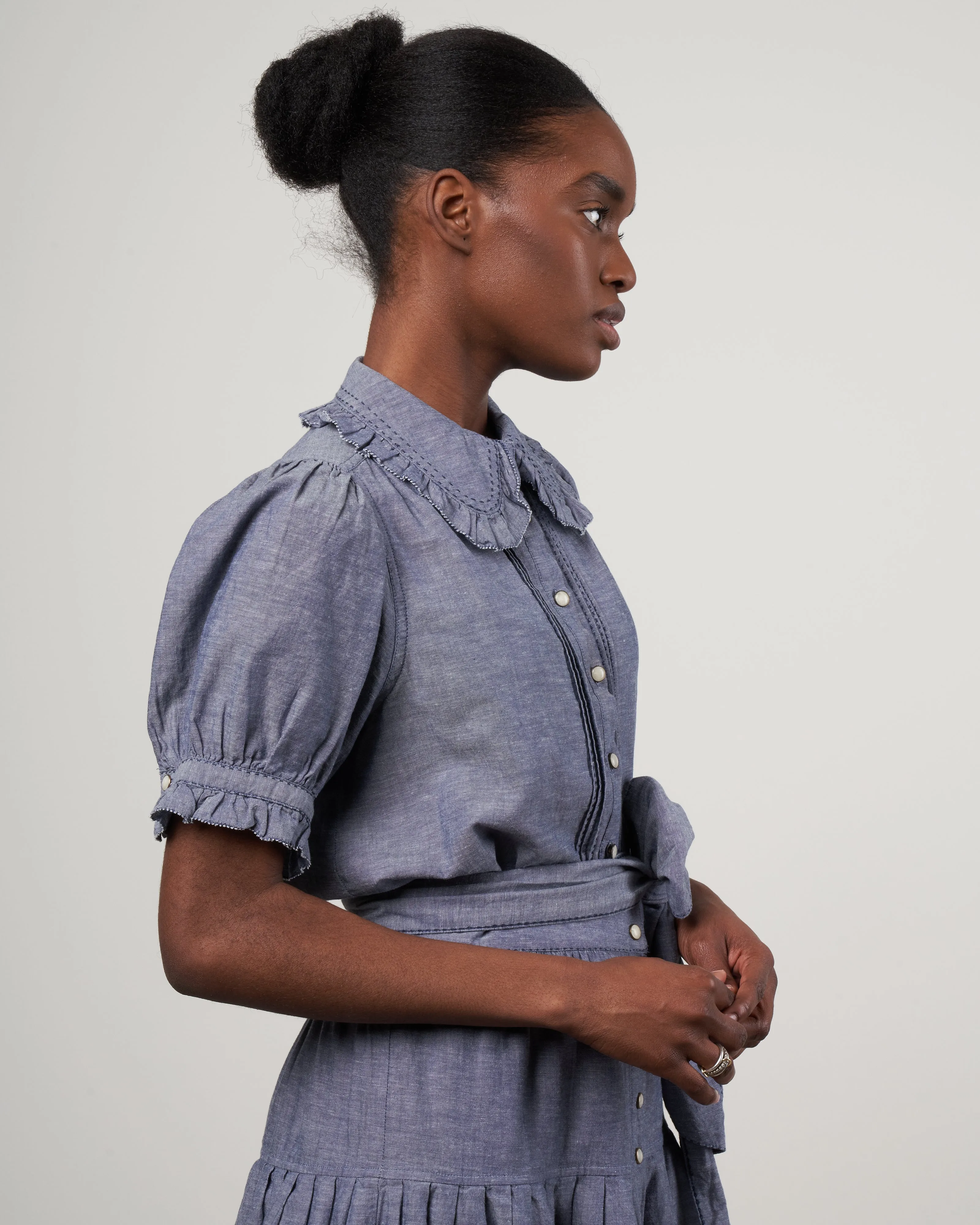 the fern top - navy chambray