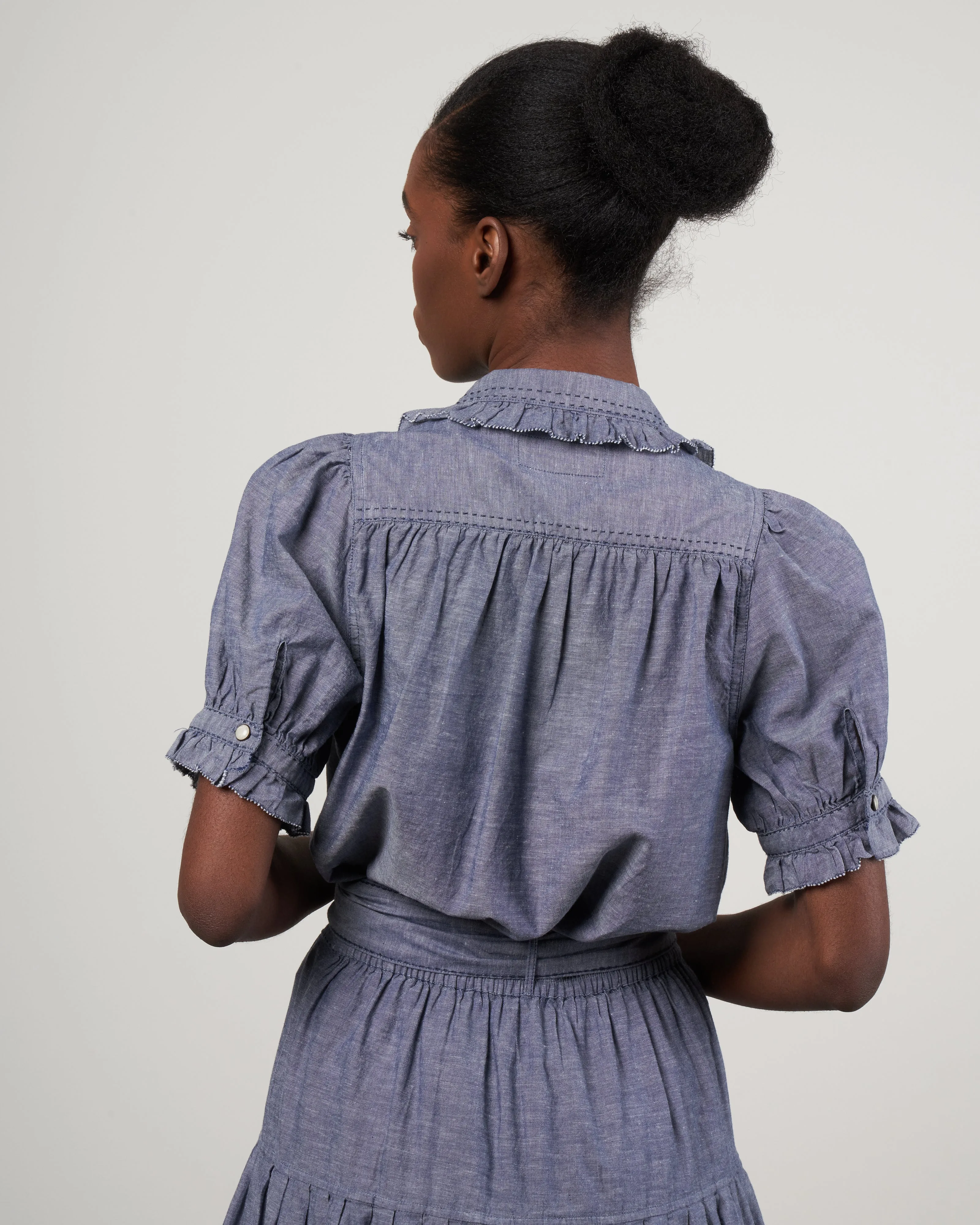 the fern top - navy chambray