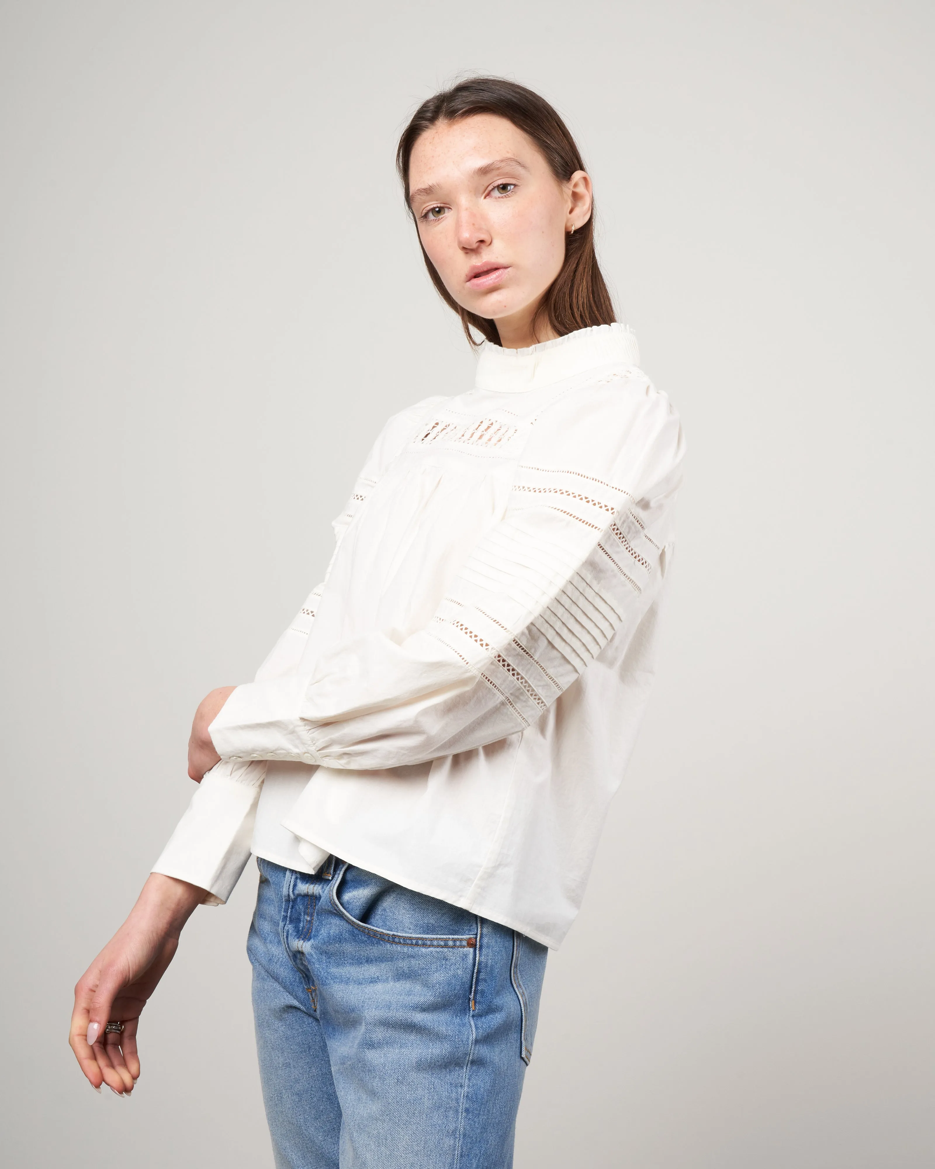 thora thread pull long sleeve top - cream