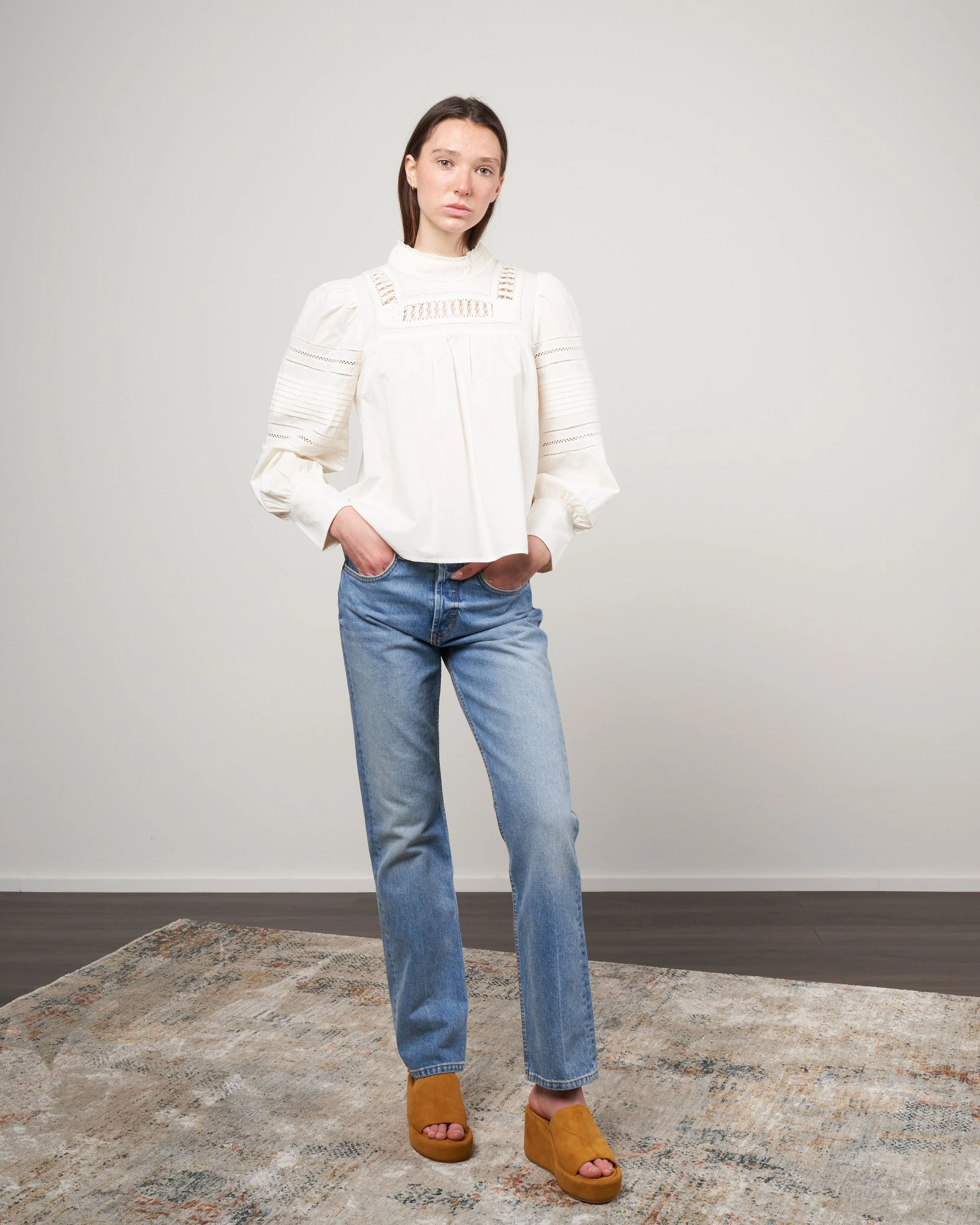 thora thread pull long sleeve top - cream